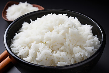 bowl of rice on black