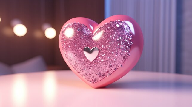 A pink heart shaped clock sitting on top of a table. This image can be used to represent love, romance, or time management concepts