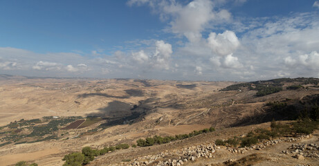 Panoramic view of agricultural fields from Mount Nebo, Jordan