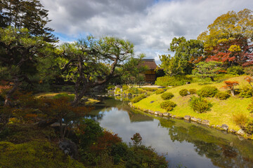 Isuien Garden in Nara.The garden is of traditional Japanese styl