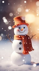 Fototapeta premium Christmas snowman background. Vertical background
