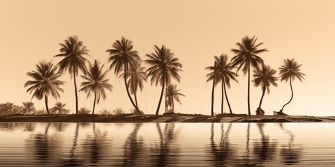Fototapeta na wymiar Palm trees sitting on top of a beautiful beach. Perfect for tropical vacation destinations