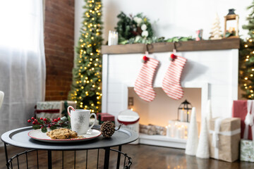 Milk and Cookies left out for Santa; Christmas Tree and Stockings Hung