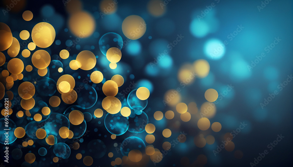 Poster abstract background with bokeh lights, blue and gold abstract background and bokeh on new year's eve