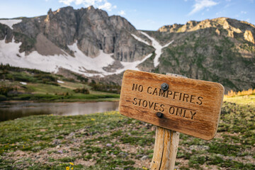 No campfires sign in the Indian Peaks Wilderness, Colorado