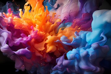 An abstract texture resembling a vibrant explosion of liquid colors frozen in time, capturing a moment of dynamic energy - obrazy, fototapety, plakaty