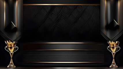 Black Golden Stage Royal Awards Graphics Background. Glowing Lines Elegant Shine Modern Spotlight. Luxury Premium Corporate Template. Abstract trophy Certificate Banner.