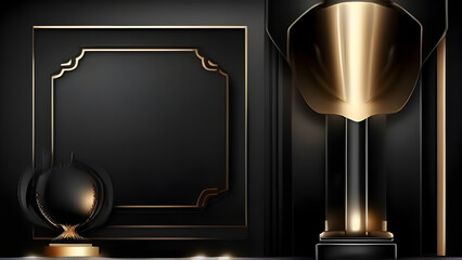 Black Golden Stage Royal Awards Graphics Background. Glowing Lines Elegant Shine Modern Spotlight. Luxury Premium Corporate Template. Abstract trophy Certificate Banner.