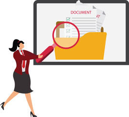 Evaluating Businesswoman, business administration, document file management