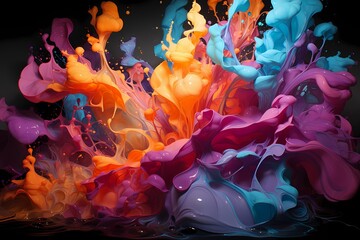 An explosion of vibrant liquid colors cascading down in an abstract waterfall-like composition - obrazy, fototapety, plakaty