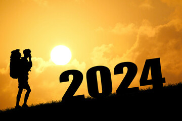Concept welcoming 2024, moving from 2023 to 24