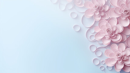 abstract smooth blue light background with delicate pastel floral ornament, frame for greetings and text