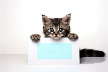 cats holding blank sign. Banner mock up. Generative ai