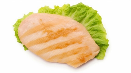 Chicken fillet with salad, Top view on white background. Grilled chicken meat. generative ai