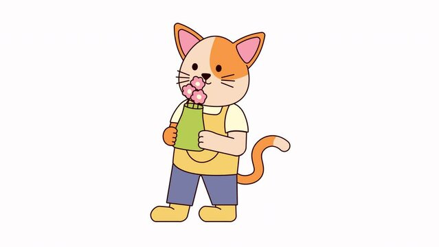 Cat Holding Flowers Animation