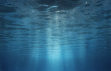 Underwater, sea water reflection, shiny lights, blue ocean background