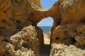 Rolgordijnen zonder boren Marinha Beach, Algarve, Portugal Algar Seco Rocks, Algarve