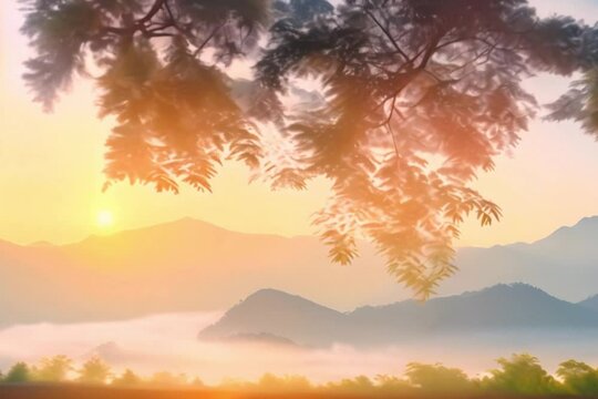 Trees seamlessly creating the silhouette of mountains viewed Generative AI Generative AI. Virtual video scene animated background