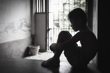 The concept of poor children victims of human trafficking process, poverty, child abuse. child labor concept, victims of human trafficking process, poverty, child abuse, violence against children. - obrazy, fototapety, plakaty