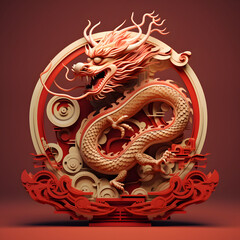 Fototapeta premium Chinese dragon dance, minimal simple design, 3d