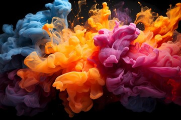 A burst of fiery liquid colors against a black background, evoking a sense of heat, intensity, and passion - obrazy, fototapety, plakaty