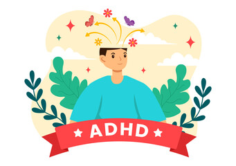 ADHD or Attention Deficit Hyperactivity Disorder Vector Illustration with Kids Impulsive and Hyperactive Behavior in Mental health and Psychology