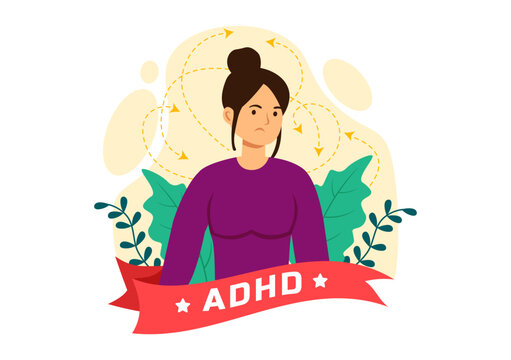 ADHD or Attention Deficit Hyperactivity Disorder Vector Illustration with Kids Impulsive and Hyperactive Behavior in Mental health and Psychology