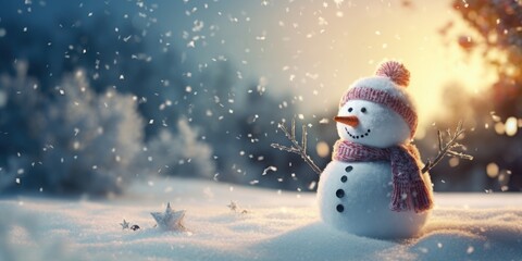 A snowman standing in a snowy landscape. Perfect for winter-themed designs and holiday decorations