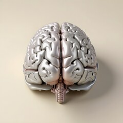 Metallic pastel coloured human brain lying flat on a light background