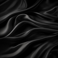 Fototapeta premium Closeup of rippled black silk fabric texture background. 3d render illustration