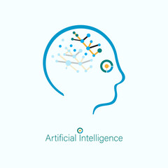 Artificial intelligence mind and eye simple vector, illustration. Algorithm digital programming concept.