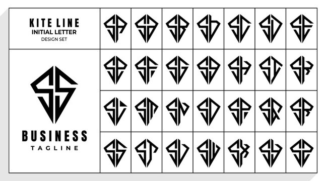 Set of abstract line kite letter S SS logo design