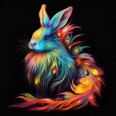 Colorful rabbit on dark background.