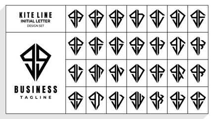 Set of abstract line kite lowercase letter G GG logo, number 9 99 design