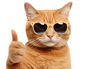 Orange Cat with Sunglasses Giving Thumbs Up on Transparent Background