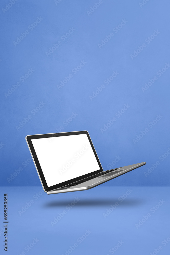 Canvas Prints Floating computer laptop isolated on blue. Vertical background