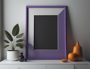 schwarzes Bild in lila Rahmen