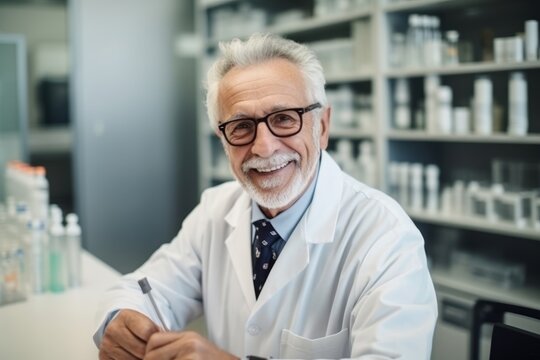 Portrait of a senior male scientist working in a lab (color toned image; shallow DOF)