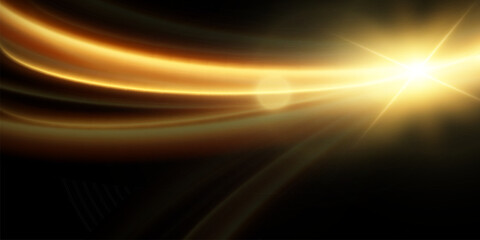 Fototapeta na wymiar Light effect of shiny gold lines.Gold color glowing design element.Wavy bright stripes.