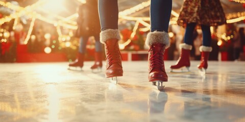 A group of people enjoying ice skating on an ice rink. Perfect for winter sports and recreational...