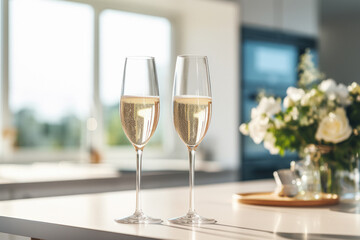 White wine in glasses on the table