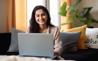 Young indian woman attending video conference