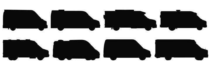 Car delivery caego silhouettes set, large pack of vector silhouette design, isolated white background © FutureFFX