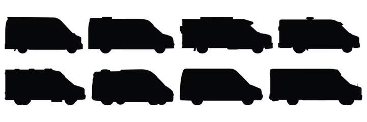 Fotobehang Car delivery caego silhouettes set, large pack of vector silhouette design, isolated white background © FutureFFX