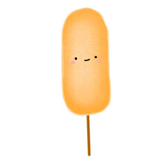 Cute Corndog Mascot Character Kawaii Food Corndog Cartoon illustration Korean Food Drawing Sausage Fried Korean Street Food Cartoon