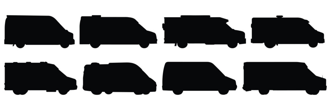 Car delivery caego silhouettes set, large pack of vector silhouette design, isolated white background