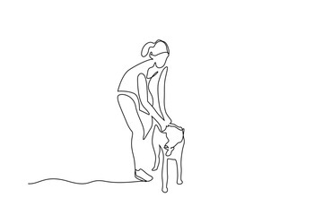 woman person dog friend backpack nature walking active life lifestyle one line art design