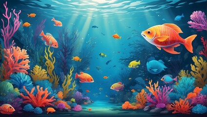 an abstract underwater scene with vibrant aquatic creatures and plants ai generated