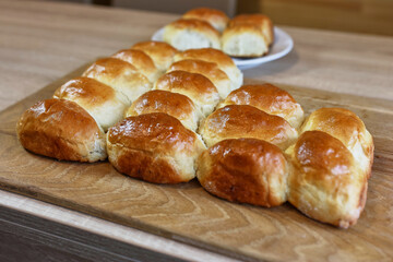 Fresh, ruddy pies, just out of the oven. Delicious homemade dessert.