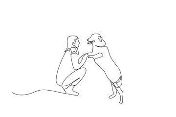 woman person dog friend backpack nature walking active life lifestyle one line art design